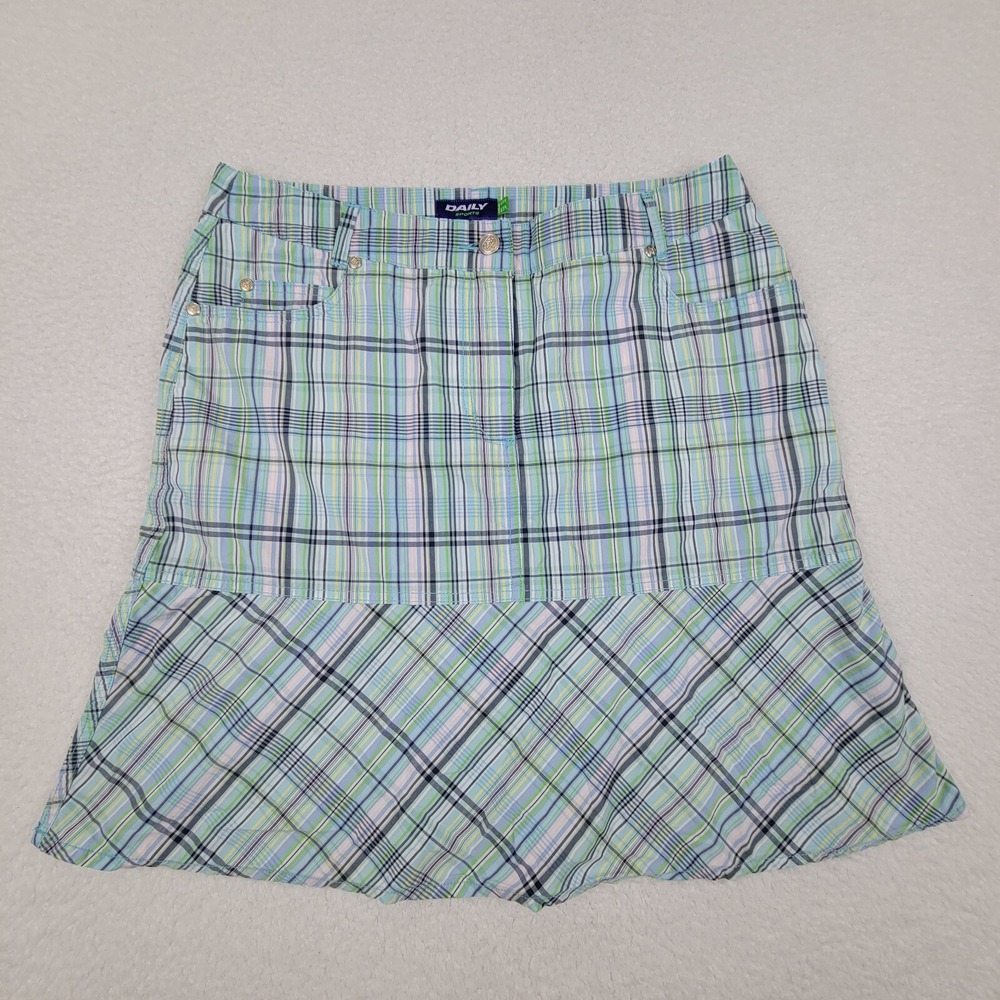 Daily Sports Skort Womens US 10 Blue Green Plaid Golf‎ Tennis Pickleball